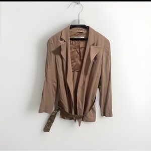 MaxMara Taupe Draped Open-Front Blazer with Decorative Belt